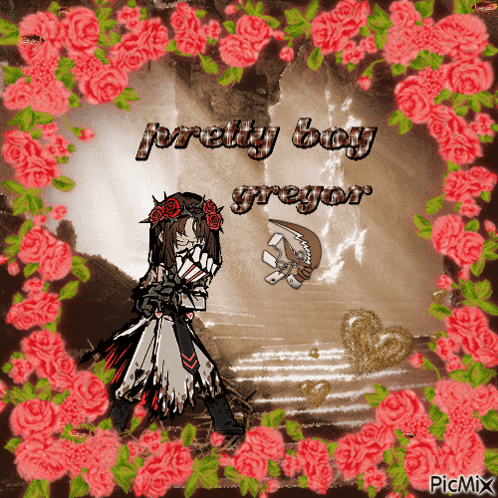 a picture of a girl with a fan and the words pretty boy gregor on it