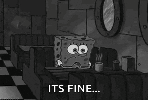 spongebob squarepants is sitting at a table in a diner with a cup of coffee in his hand .
