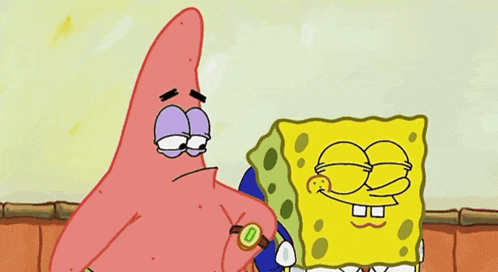 patrick wearing a watch that says bedtime on it