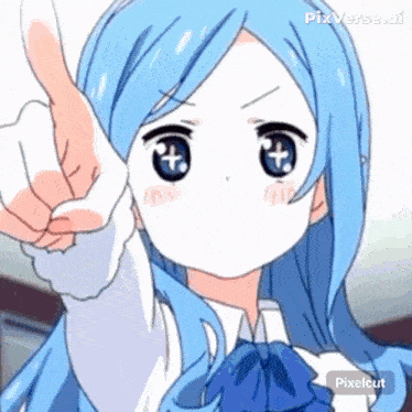 a girl with blue hair is giving a thumbs up ..