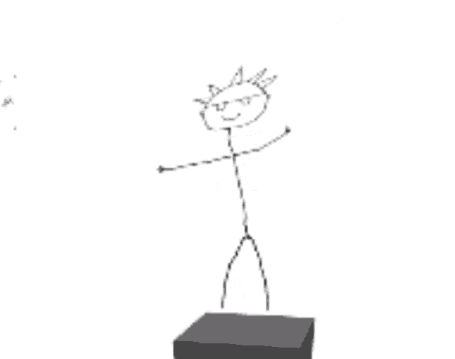 a black and white drawing of a stick figure wearing a crown