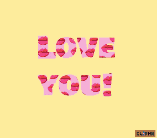 a yellow background with the words love you written in purple