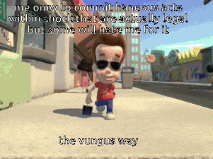 a cartoon of jimmy neutron walking down a street with a caption that says the vungus way