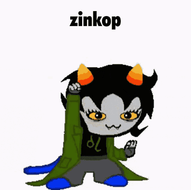 a cartoon of a troll with a green cape and the word zinkop on it .