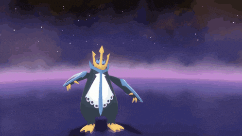 a penguin is holding a sword and a circle of water