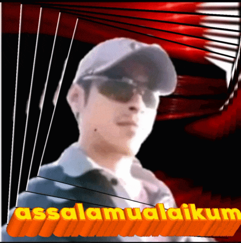 a man wearing sunglasses and a baseball cap with the words assalamualaikum written below him