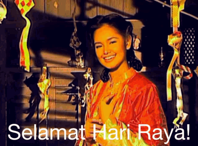 a picture of a woman with the words " selamat hari raya " below her