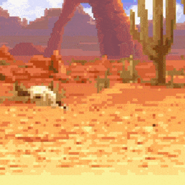 a pixel art of a desert scene with a cactus