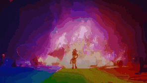a pixel art of a person standing in front of a fire with the words blue shell !!! below them