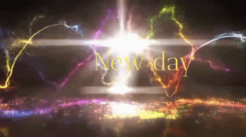 a colorful background with the word new day in the middle