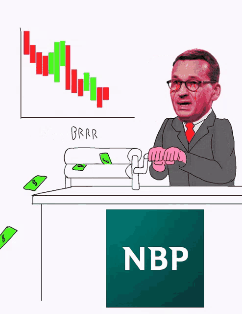 a cartoon of a man behind a podium with the nbp logo