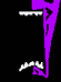 a purple and white drawing of a monster 's mouth with teeth on a black background .