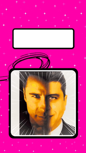 a pink background with a picture of a man 's face