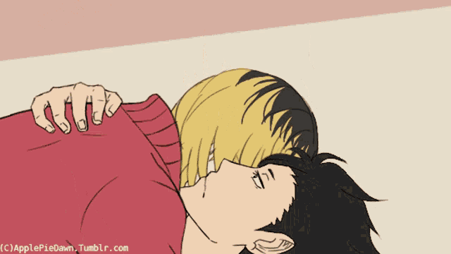 a drawing of a man laying on top of another man with the website applepiedown.tumblr.com visible in the corner