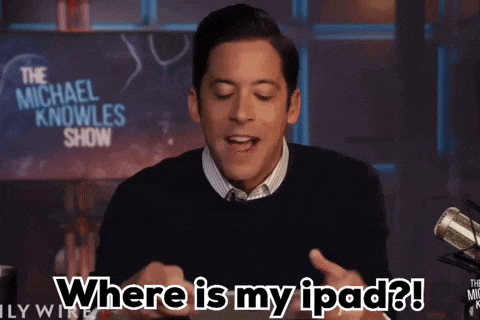 a man says where is my ipad in front of a sign that says the michael knowles show