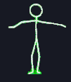 a stick figure with green arms and legs is standing on a black background