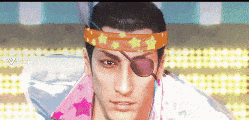 a man with an eye patch and a headband with stars