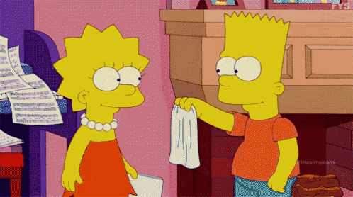 bart simpson giving a towel to lisa simpson from the simpsons