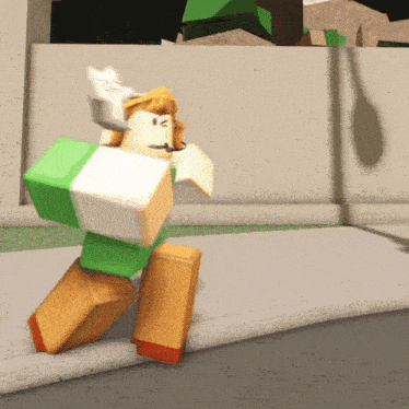 a cartoon character is walking down a sidewalk holding a piece of paper
