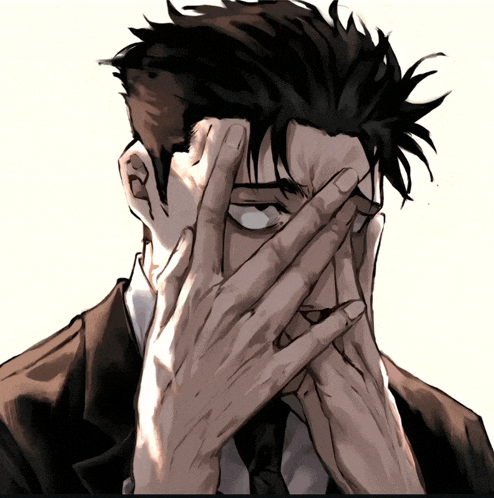 a man covering his face with his hands in a drawing