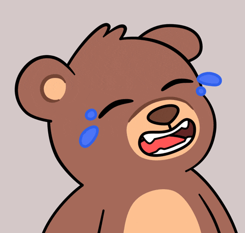 a cartoon teddy bear is crying with blue tears coming out of his eyes