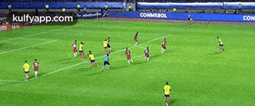 a group of soccer players are playing on a field .