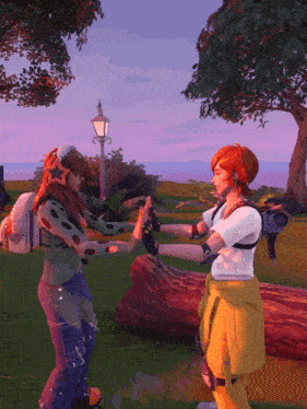 a couple of girls are giving each other a high five in a video game