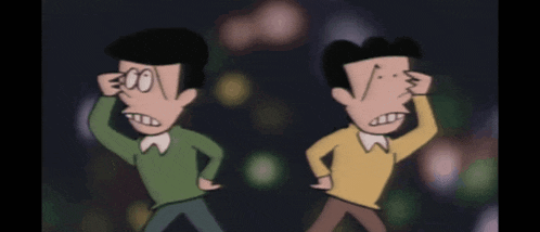 a cartoon of two men standing next to each other with one wearing glasses