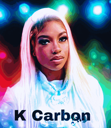 a painting of a woman with the words k carbon written on the bottom