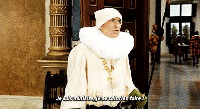 a man in a white robe says je suis ministere je ne sais rien faire