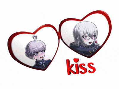 a couple of heart shaped glasses with the word kiss on the bottom