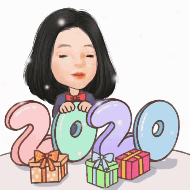 a cartoon of a woman sitting in front of a sign that says 2020