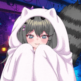 a girl in a white hoodie with cat ears and a tail