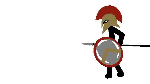 a spartan holding a spear and shield with the letter l on it