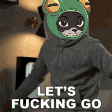 a person wearing a frog hat with the words let 's fucking go below it