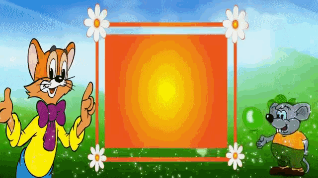 a cartoon cat and a mouse are standing next to each other