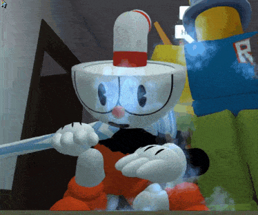 a cartoon character with a red white and blue hat is standing next to another cartoon character