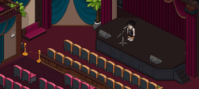 a pixel art drawing of a woman singing into a microphone