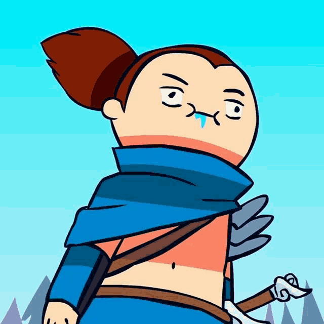 a cartoon drawing of a man with a sword and a bandage on his face