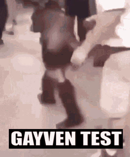 a picture of a person walking with the words gayven test in the corner