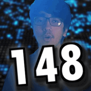 a man with glasses and the number 148 on his face
