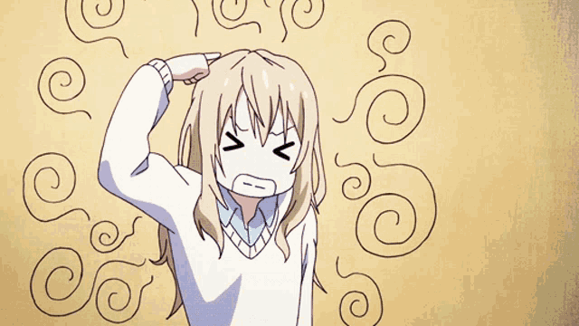 a cartoon of a girl with swirls around her