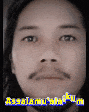 a close up of a man 's face with the words assalamu ' ala ' ku 'm above it
