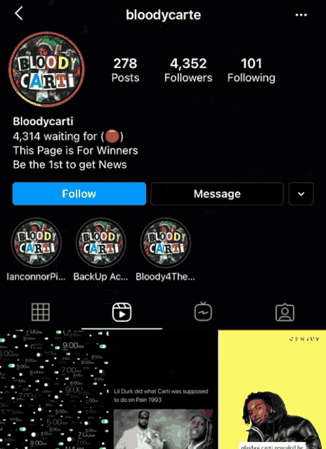 a screenshot of bloodycarte 's instagram page