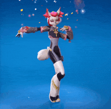 a cartoon character is standing on a blue surface with a glowing light behind her