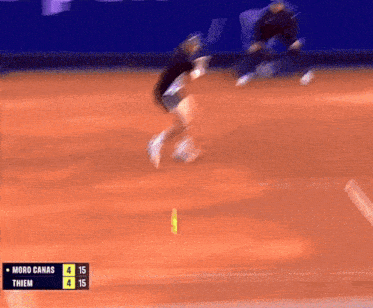 a tennis match between moro canas and thiem is being played