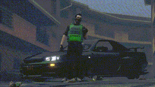 a man in a green shirt is standing next to a green car with a license plate that says ' a ' on it