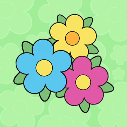 a bunch of flowers on a green background