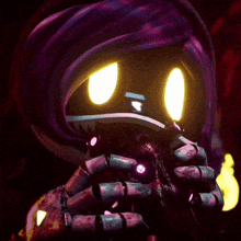 a purple cartoon character with yellow eyes