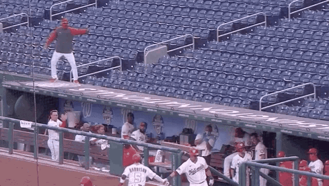 a baseball player with the number 5 on his jersey stands in the dugout